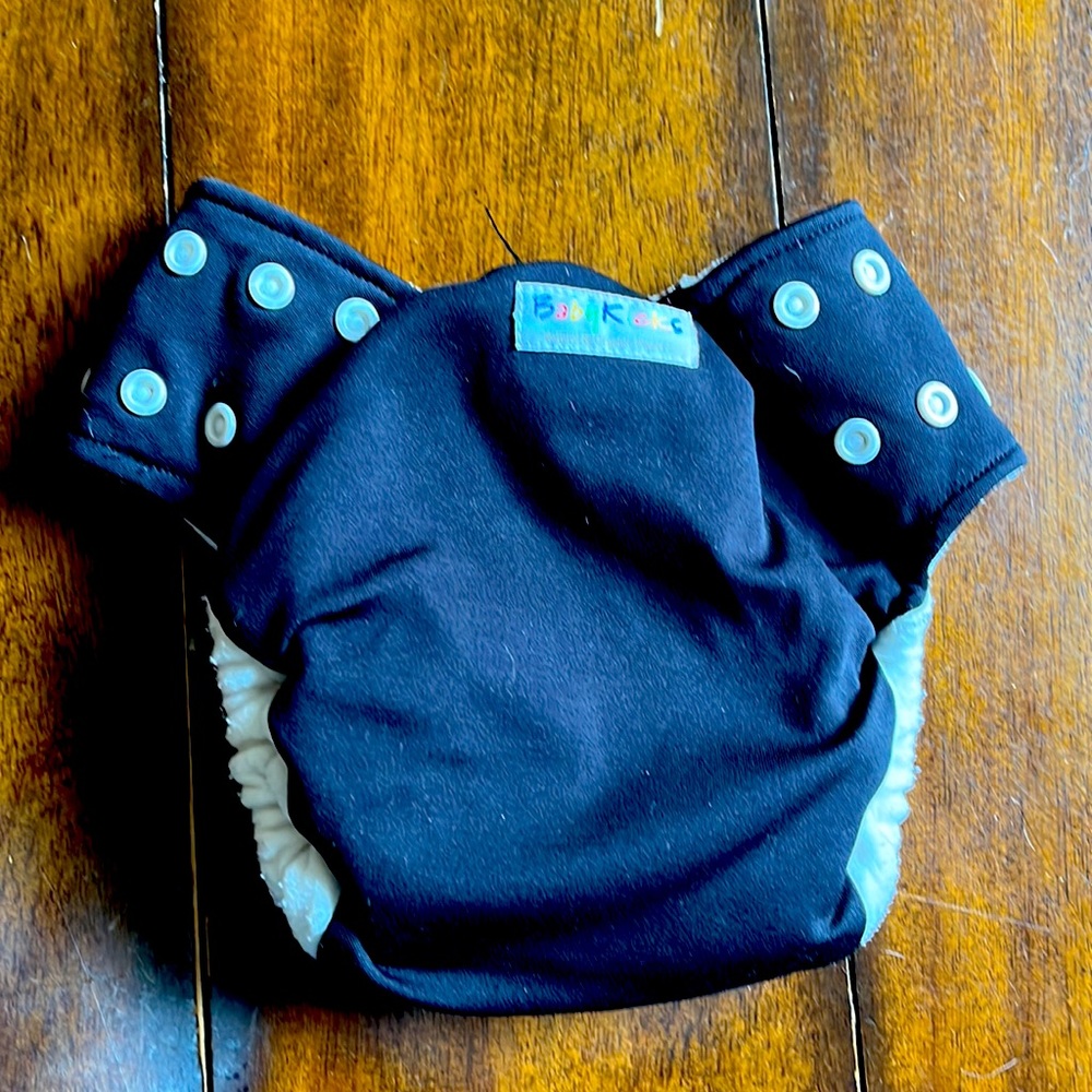 BabyKicks bamboo/organic cotton one size pocket diaper.